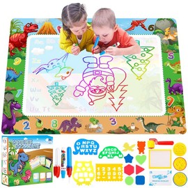 Purpledi Children's Drawing Boards - Magic Doodle Painting Mat 120 x 90 cm, Aqua Drawing Painting Mat with 3 Magic Pens & Stamp Set, Water Doodle Drawing Mat for Toddlers 1, 2, 3, 4, 5, 6 Years