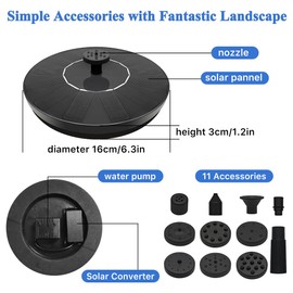 Solar Fountain Pump, Garden Bird Bath Solar Water Fountain Feature 1.5W Powered Pump Outdoor Waterfalls Freestanding with 8 Nozzles for Pond Pool Backyard Decor