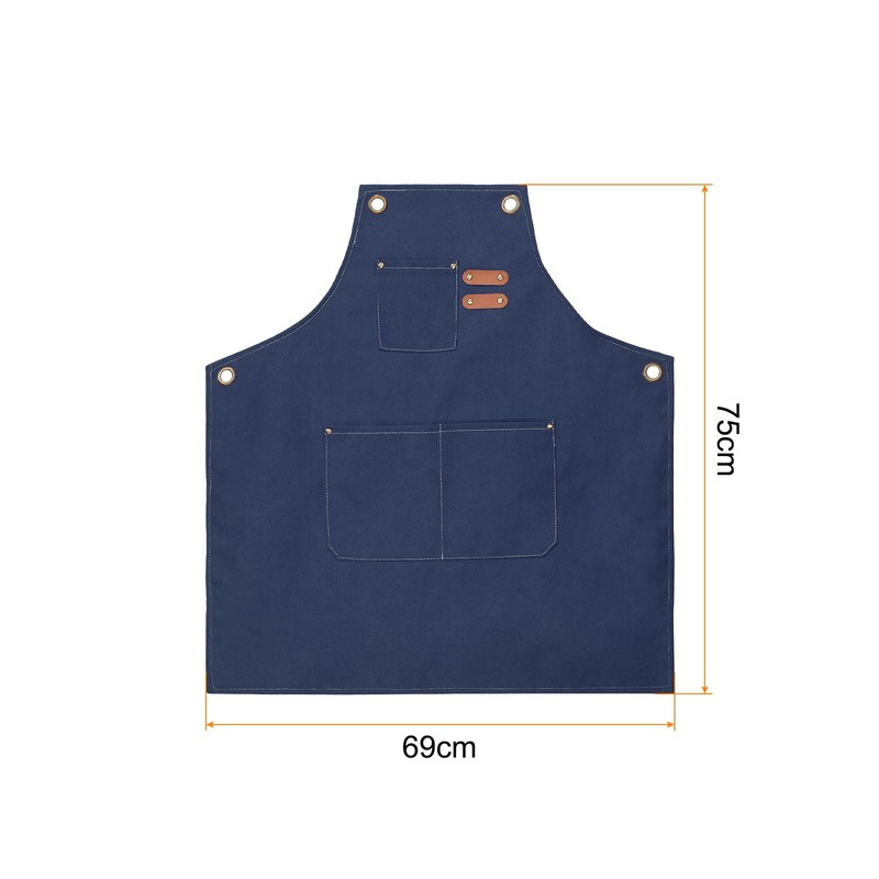 sourcing map Canvas Chef Aprons 75x69cm Adjustable Strap Cross Back