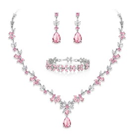 EVER FAITH Wedding Jewellery Set for Women, Cubic Zirconia Fashion Floral Leaf Vine Necklace and Dangle Earrings Set Silver Tone, Cubic Zirconia, Cubic Zirconia