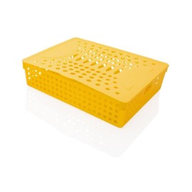Premier Stationery Premto A4 Heavy Duty File Storage Basket with Durable hinged lid and Side Handles. Sunshine Colour.