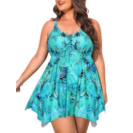 NIeyook Women Plus Size Tankini Swimsuit Two Piece Tummy Control Bathing Suits for Women with Boyshorts Green Floral