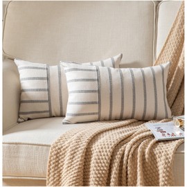 Boho Throw Pillow Covers 12x20 Set of 2 Soft Farmhouse Decorative Couch Pillow Cases Grey Striped Pillow Covers Neutral Cushion Covers for Sofa Bed Living Room Home Decor