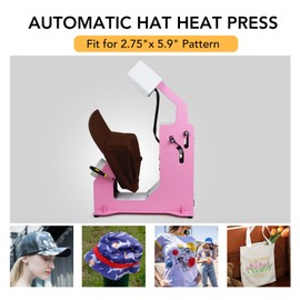 Giraffe Auto Hat Heat Press Machine, Automatic Hat Press Heat Machine for Caps T-Shirts Bags, DIY Sublimation Hat Press Cap Press Auto Open & Release & Digital Press Knob-Style Control Panel (Pink)