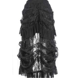 Women's Steampunk Gothic Black Lace Long Skirts - Pleated