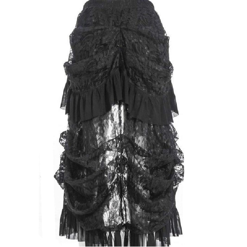 Women's Steampunk Gothic Black Lace Long Skirts - Pleated