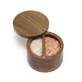 Lipper International 1136 Acacia Wood Divided Spice Box with Swivel Cover, 4" Diameter x 2.5" Height