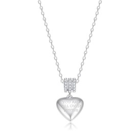 SENSE TO CREATE - Collar con colgante de corazón de plata de ley S925 de corte brillante para mujer, chapado en oro blanco de 18 quilates, longitud ajustable de 16 + 2 pulgadas, caja de regalo