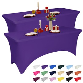 2 Pack 6 Feet Purple Spandex Tablecloth for Rectangular Tables, Fitted & Stretch, Washable, Wrinkle Resistant, Perfect for Event, Wedding, Party, Banquet, Cocktail, Festival, and Table Protector