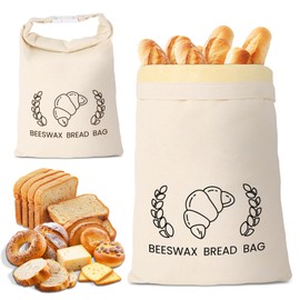 Reusable Beeswax Bread Bags for Homemade Sourdough - 2 Pack XL 17x12 Inch Cotton Linen Storage, Keep Bread Fresh & Easy Clean