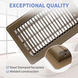 Howeall 6x10 Inch Floor Register - Heavy Duty Steel Walkable Floor Vents - Easy Adjust Air Supply Lever - Vent Covers for Home (Brown)