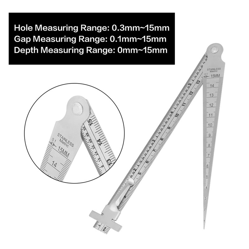 MUNEFE Stainless Steel Welding Taper Gauge, Depth Ruler Hole Inspection,