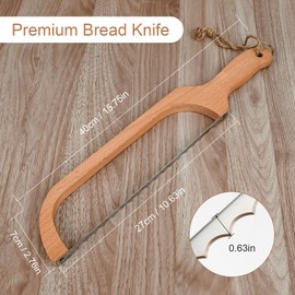Mingslamas Bread Knife for Homemade Bread, Wooden Sourdough Bread Slicer for Even Slicing Premium Stainless Steel Serrated Bread Bow Knife for Precise Cutting Baguettes Bagels