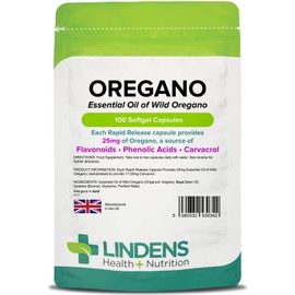 Lindens Oregano Oil 25mg - 100 Capsules - UK Made - Natural Source of Phenolic Acids and Flavonoids - Origanum Vulgare - Easy Swallow & Rapid Release - 3+ Months Supply - GMP & Letterbox Friendly