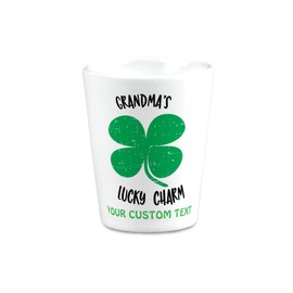 Custom Shot Glasses Grandma's Lucky Charm St Patrick's Irish Clover Shamrock St Patty Ceramic 2 Oz