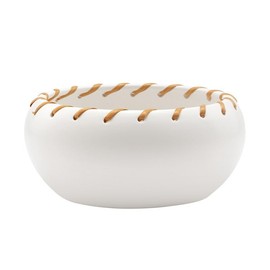 Napco Imports Indoor Outdoor Plant Succulent Herb Flower Pot 3.25 x 6.5 Inch Ceramic and Rattan White Bowl with Weave Top