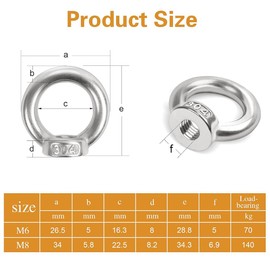 Pack of 6 ring nuts M6, ring nut, M6 stainless steel ring nut, eye nut 304 stainless steel, ring eyelets M6, ring eyelets thread, eye nuts, ring nut stainless steel, eyelet nut ring nuts