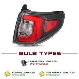 JSBOYAT LED Tail Light Fits for 2013-2016 GMC ACADIA Limited 2017 Outer Rear Light Taillight Assembly OE Direct Replacement Brake Tail Lamp w/Bulb Right Passenger Side