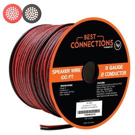 BEST CONNECTIONS Speaker Zip Wire (Various Gauge/Size Options) Primary Bonded Red & Black Speaker Cable Stranded Speaker Wire Car Audio Automotive Home Theatre (100 Feet, 8 Gauge)
