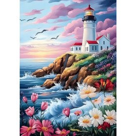 MXJSUA DIY 5D Diamond Painting Kits for Adults, Lighthouse Garden Diamond Art Painting Full Drill Crystal Rhinestone Embroidery Craft Kits for Home Wall Decor Gifts, 30x40cm