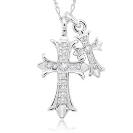 SADKISS Cross Necklace for Women，14K Silver Plated Double Cross Pendant Necklace Dainty Diamond Cross Non Tarnish,Handcrafted Birthday Valentine's Day Easter Day Gifts