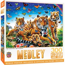 Baby Fanatics Masterpieces 300 Piece EZ Grip Jigsaw Puzzle - Tiger & Butterflies - 18"x24"
