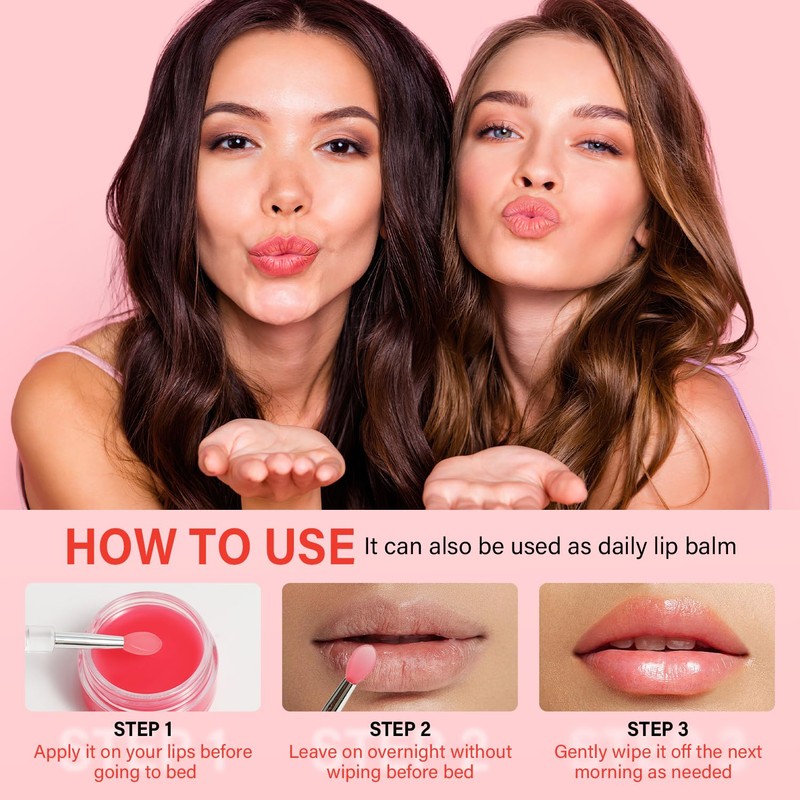 Lip Mask Set 4 Pcs, Overnight Lip Sleeping Mask with