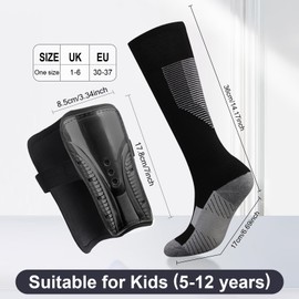 Aquzhou 2 Pairs Kids Football Socks with Kids Shin Pads, Aged 6-13 Boys Football Socks Cushioned Knee High Breathable Girls Boys Soccer Sock for Junior