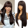 Nnzes Long Straight Dark Brown Wig for Women with Bangs,