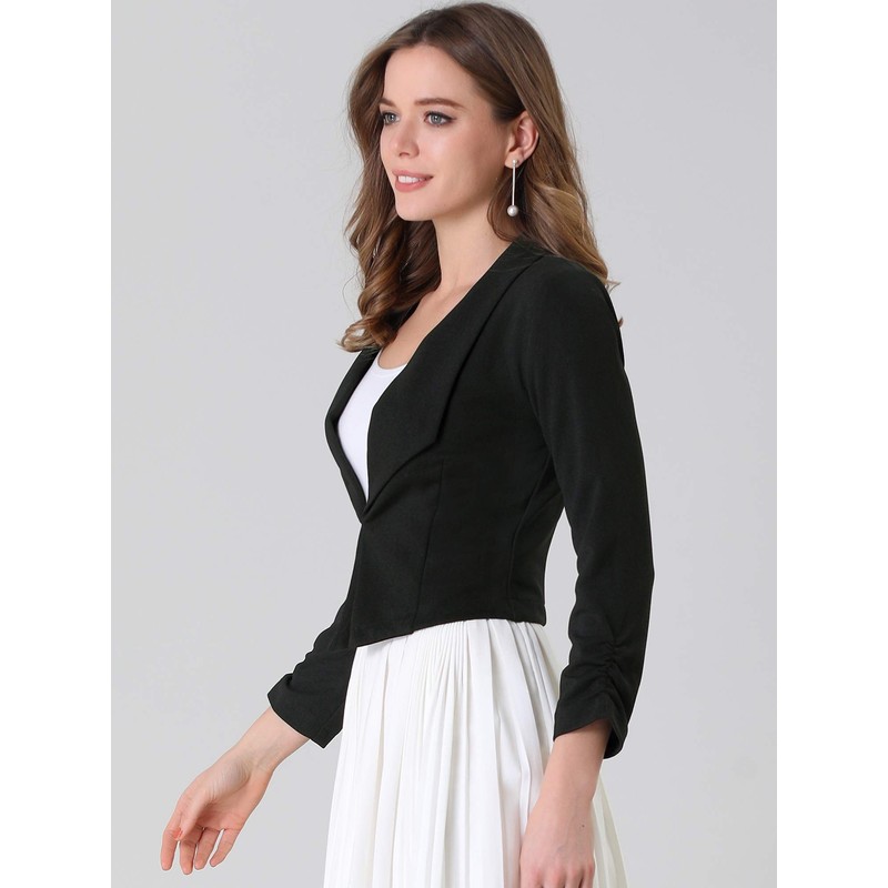 Allegra K Women's Work Office Cropped Jacket Notched Lapel Long