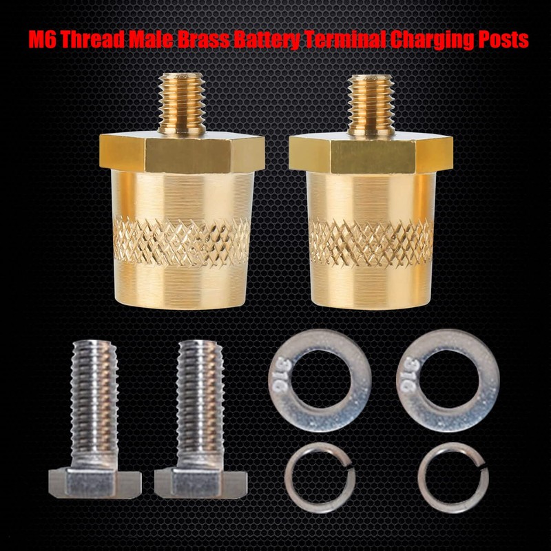 Ampper M6 Thread Male Brass Battery Terminal Charging Posts, M6