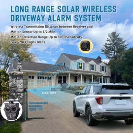 Driveway Alarm -1/2 Mile Long Range Solar Driveway Alarm System IP65 Weatherproof Outdoor Motion Detectors&Sensor 120dB Alert System Monitor&Protect Outdoor/Indoor Property(Gray)