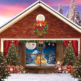 Christmas Garage Door Cover Decorations Banner Backdrop,Holiday Winter Garage Door Cover Banner,Window Xmas Tree Gifts Merry Christmas 2 Car Garage Door Banner Xmas Outdoor Holiday Decorations 7x16ft