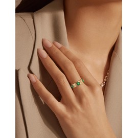 TIMELESSTAR Lab Created Emerald Ring Green Clover Rings for Women Wedding Bands Dainty Stackable Diamond Promise for Her Engagement Eternity 925 Sterling Silver 14K Gold Plated Non Tarnish Size 5.5