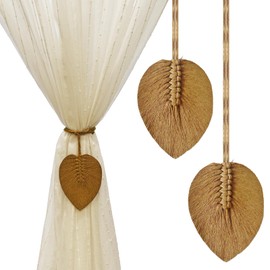 Curtain Tiebacks Curtain Ties Handmade Leaves Weave Twine Curtain tie Backs Boho Cotton Curtains tiebacks Curtain Holder Tie Backs for Curtains Braided Thin,Thick Home Office Window Draperies(Brown)