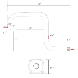TRUSTMI 13 Inch Shower Arm with Flange S Shape Shower Head High Rise Extension Replacement Pipe, Stainless Steel, Chrome