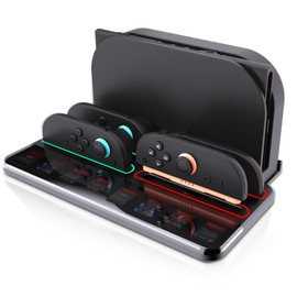Charging Station for Switch 2 Controller, Multifunctional Dock: Charging Station for 4 Controllers + 8 Game Cards Space Saving & Safe, Switch 2 Accessories