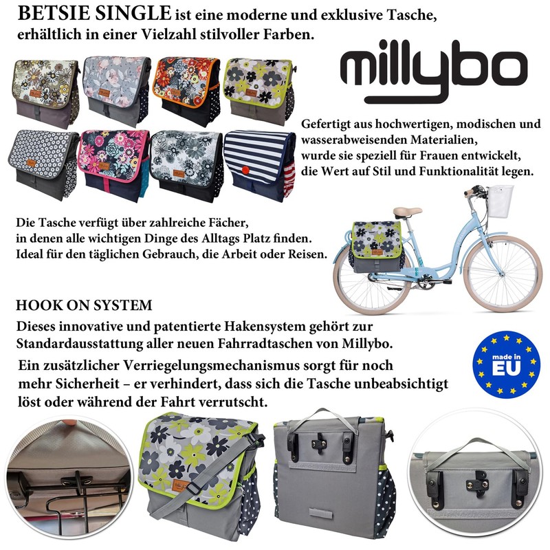 millybo Betsie Single Pannier Rack Bag Bicycle Bag Pannier Rack