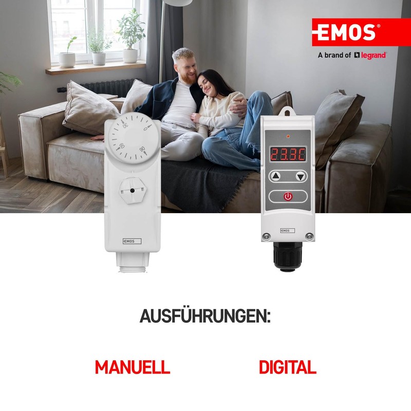 EMOS - mechanical thermostat with immersion sleeve - manual, wired