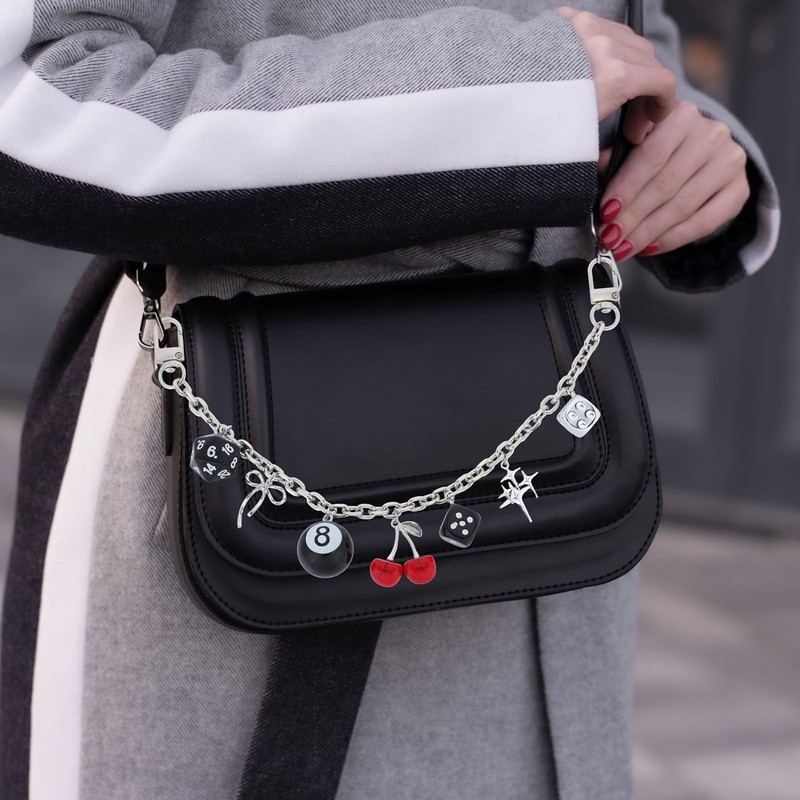 LuneClat Y2k Cherry Bag Chain Charm 8 Ball Dice Star