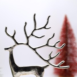 Fyne-Finds Silver Aluminium Deer Antler 33cm Christmas Home Decor Reindeer Statue Large Ornament Xmas Gift