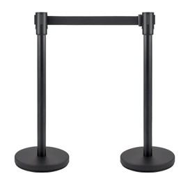 2 Packs Crowd Control Stanchion Set,Crowd Control Barriers,Black Stanchions with Retractable Belts 6.5Ft,with Easy Assembly,Height 36 Inches, for Store Queues, Airport Lines, Event Entries