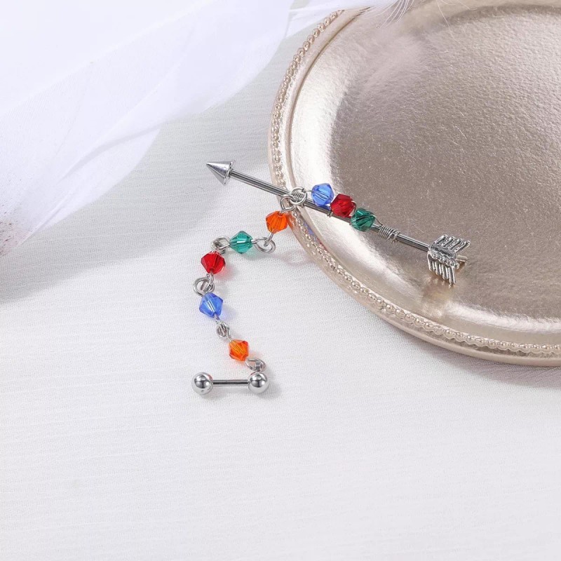 PMX Piercing Industrial Flecha Con Cadena, Arete Transversal 1pz