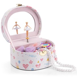 Vlando Musical Jewellery Box with Spinning Ballerina, Handheld Jewel Storage Case Childrens Musice Box Jewellery Storage Boxes with Lids for Children Bracelet,Ring,Necklasem,Candy Print