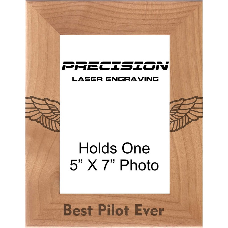Best Pilot Ever Engraved Natural Wood Picture Frame with Wings