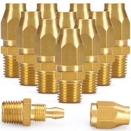 Xastro 10PCS Air Hose Fittings, Brass Pneumatics Reusable Replacement Fitting, Hose-End Repair Fitting 1/4" Barb (1/4" ID, 5/16" OD Air Hose) x 1/4" NPT Rigid