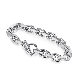LaSua Oval Rolo Cable Chain Link Stainless Steel Bracelet Silver Tone 8.5 inches Paperclip Bracelet with Toggle Clasp for Men Women Him