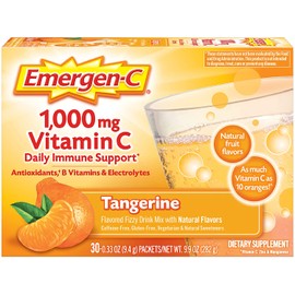 Emergen-C 1000mg Vitamin C Powder, with Antioxidants, B Vitamins and Electrolytes, Vitamin C Supplements for Immune Support, Caffeine Free Fizzy Drink Mix, Tangerine Flavor, 0.33 Ounce (Pack of 30)
