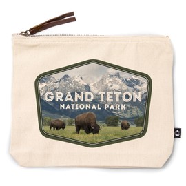 Grand Teton National Park, Wyoming, Buffalo and Mountain Scene, 100% Cotton Zipper Pouch, Travel Accessory, Go Bag