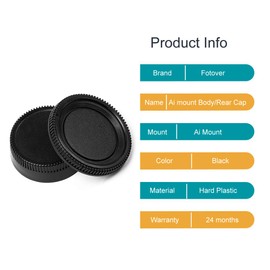 Fotover Camera Body Cap and Lens Rear Cap Cover Replacement Set for All Nikon DSLR Cameras D850 D810 D750 D7200 D610 D7100 D5300 D7000 D800 D5 D7500,2 Sets